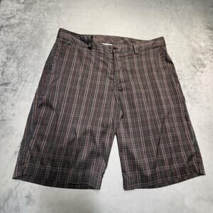 LOFT8 Shorts Mens 38 Black Bermuda Plaid Pockets Stretch Casual 13in Inseam